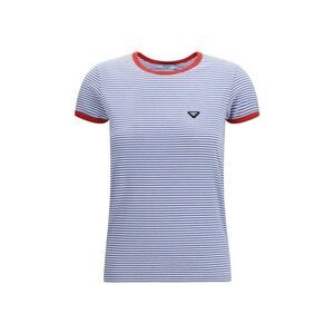 Prada Striped Cotton T-Shirt with Emblem Women Blue Tops & T-Shirts